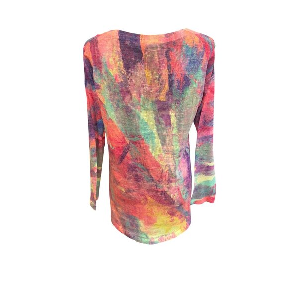 Soft Surroundings Multicolor Abstract Print V-Neck Tunic Sweater Artsy Top M - Picture 3 of 9